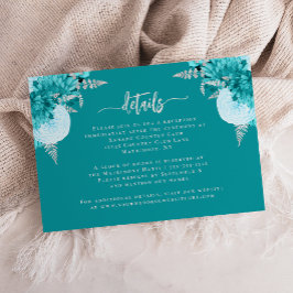 Turquoise Zilveren Bloemen Trouwdetails Informatiekaartje