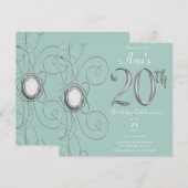 Turquoise Zilveren Diamant 20 20e Verjaardagsfeest Kaart (Voorkant / Achterkant)