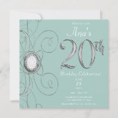 Turquoise Zilveren Diamant 20 20e Verjaardagsfeest Kaart (Voorkant)