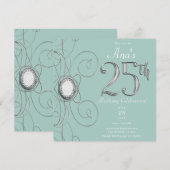 Turquoise zilveren diamant 25 25e verjaardagsfeest kaart (Voorkant / Achterkant)