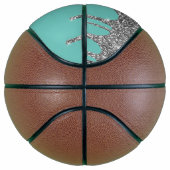 Turquoise Zilveren Glitter Druppels Glans Monogram Basketbal (Rechts)