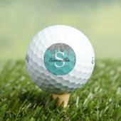 Turquoise Zilveren Glitter Druppels Glans Monogram Golfballen (Insitu Shirt)