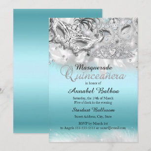 Turquoise Zilveren Glitter Maskerade Quinceanera U Kaart