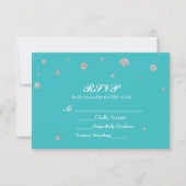 Turquoise & Zilveren Glitter RSVP Bruiloft Kaart (Voorkant)
