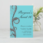 Turquoise Zilveren Glitterende Draaikolk Sweet 16  Kaart (Staand voorkant)