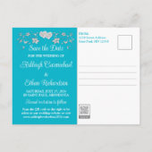 Turquoise, Zilveren Liefdesharten Save the Date Briefkaart (Achterkant)
