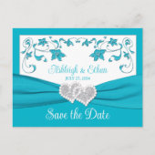 Turquoise, Zilveren Liefdesharten Save the Date Briefkaart (Voorkant)