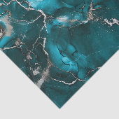 Turquoise zilveren metallic look marmer tissuepapier (Detail)