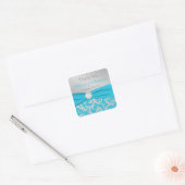 Turquoise, zilveren monogram bruiloft gunst Sticke Vierkante Sticker (Envelop)