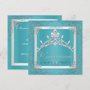 Turquoise Zilveren Tiara Quinceanera 15e Verjaarda Kaart