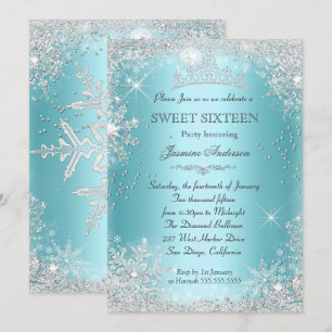 Turquoise Zilveren Winter Wonderland Sweet 16 Tiar Kaart