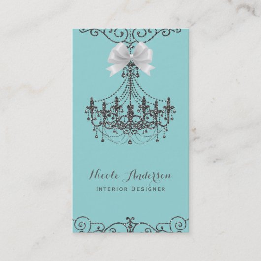 Turquoise Zilveren Witte Boog  Glam Designer Visitekaartje (Voorkant)