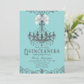 Turquoise & Zilveren Witte Boog Quinceañera 15 15e Kaart (Staand voorkant)