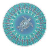 Turquoise zilveren Zeeen schildpad | nautisch kabi Keramische Knop (Voorkant)