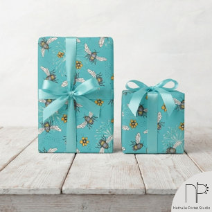 Turquoise Zoemende Lente Zomer Bij Wrap Cadeaupapier
