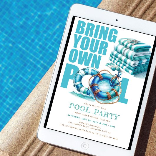 Turquoise Zomerfeest BYO Zwembad Waterverf Kaart