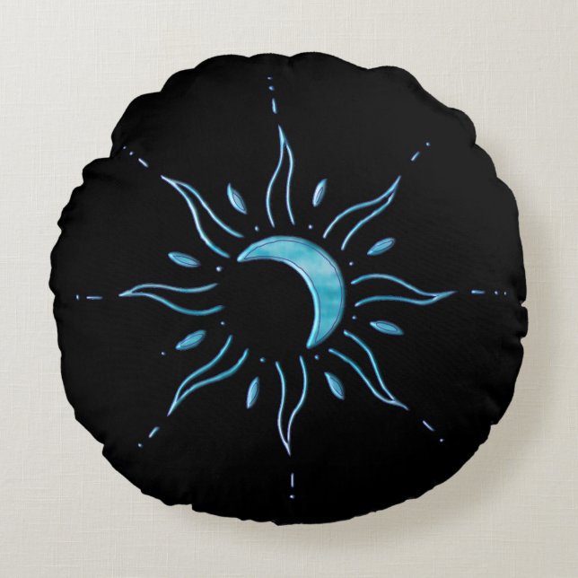 Turquoise Zon  Rond Kussen (Voorkant)