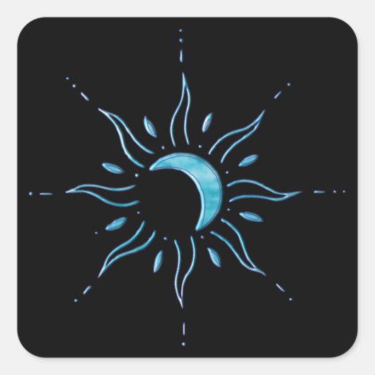 Turquoise Zon Vierkante Sticker (Voorkant)