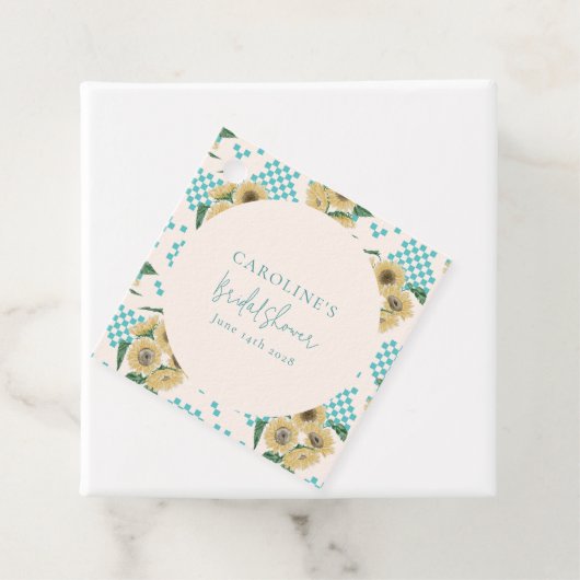 Turquoise Zonnebloem Dambord Bruiloftsborrel  Bedankjes Labels (In situ)