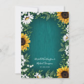 Turquoise zonnebloem rustieke bruiloft uitnodiging (Achterkant)