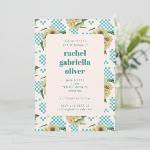 Turquoise Zonnebloem Schachboard Bat Mitzvah Kaart