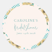 Turquoise Zonnebloem Schachboard Bruiloft Feest Ronde Sticker (Voorkant)
