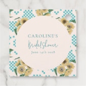 Turquoise Zonnebloem Schachboard Bruiloftsborrel  Bedankjes Labels (Achterkant)