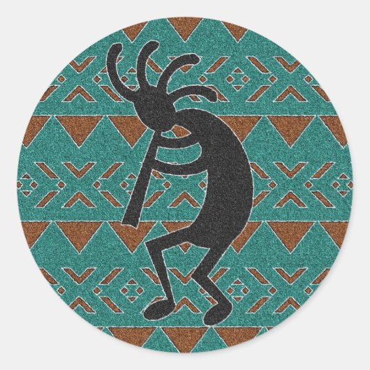 Turquoise Zuidwest Kokopelli Ronde Sticker (Voorkant)