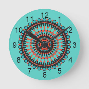 Turquoise zuidwestelijke BOHO Mandala Ronde Klok