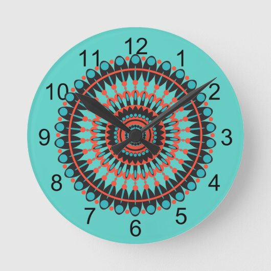 Turquoise zuidwestelijke BOHO Mandala Ronde Klok (Voorkant)