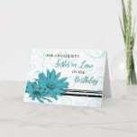 Turquoise zwart bloemen zuster in wet verjaardag kaart<br><div class="desc">en doordacht wenskaart voor de verjaardag van Sister in Law met moderne zwarte en turquoise blauwe bloemen en handgelinkte stijltekst.</div>