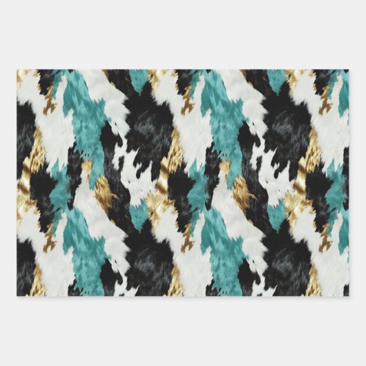 Turquoise Zwart Cream Goud Western Cowgirl Koeienh Inpakpapier Vel (Voorkant 3)