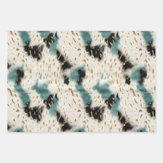 Turquoise Zwart Cream Goud Western Cowgirl Koeienh Inpakpapier Vel (Voorkant 2)