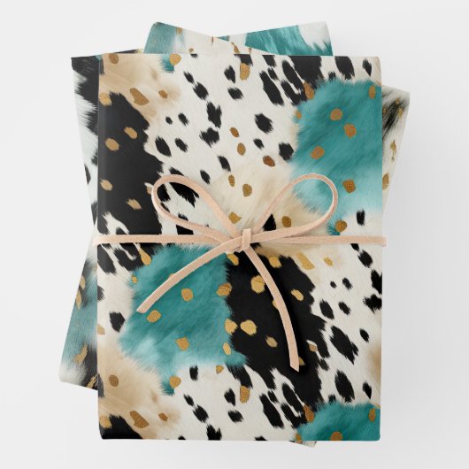 Turquoise Zwart Cream Goud Western Cowgirl Koeienh Inpakpapier Vel (In situ)