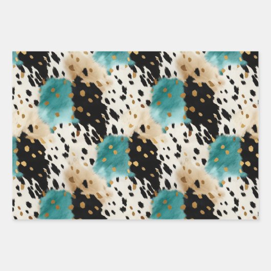 Turquoise Zwart Cream Goud Western Cowgirl Koeienh Inpakpapier Vel (Voorkant)