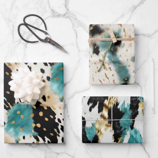 Turquoise Zwart Cream Goud Western Cowgirl Koeienh Inpakpapier Vel (Voorkant)