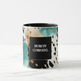 Turquoise Zwart Cream Goud Western Cowgirl Koeienh Mok