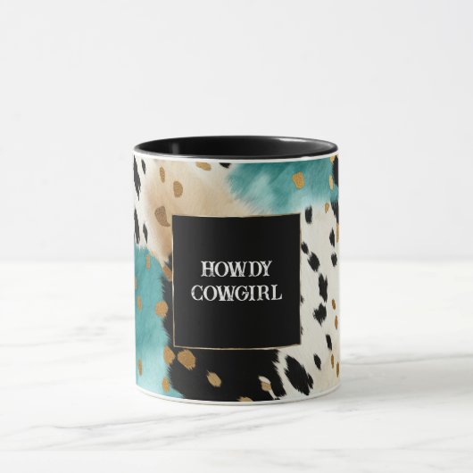 Turquoise Zwart Cream Goud Western Cowgirl Koeienh Mok (Midden)