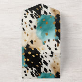 Turquoise Zwart Cream Goud Western Koeienhuid All In One Uitnodiging (Buitenkant)