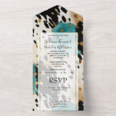 Turquoise Zwart Cream Goud Western Koeienhuid All In One Uitnodiging (Binnen)