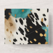 Turquoise Zwart Cream Goud Western Koeienhuid All In One Uitnodiging (Achterkant)