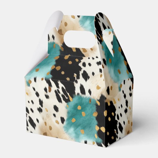 Turquoise Zwart Cream Goud Western Koeienhuid Bedankdoosjes (Voorkant Zijde)