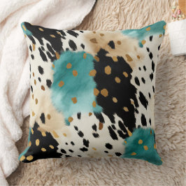 Turquoise Zwart Cream Goud Western Koeienhuid Kussen