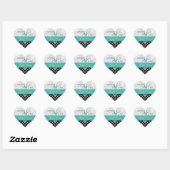 Turquoise Zwart Damask Trouwgunst Hart Sticker (Vel)