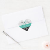 Turquoise Zwart Damask Trouwgunst Hart Sticker (Envelop)