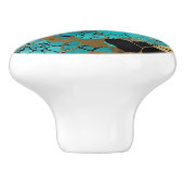 Turquoise Zwart en Goud Crackle Abstract Keramische Knop (Zijkant)