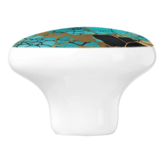 Turquoise Zwart en Goud Crackle Abstract Keramische Knop (Zijkant)