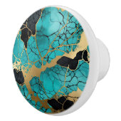 Turquoise Zwart en Goud Crackle Abstract Keramische Knop (Rechts)