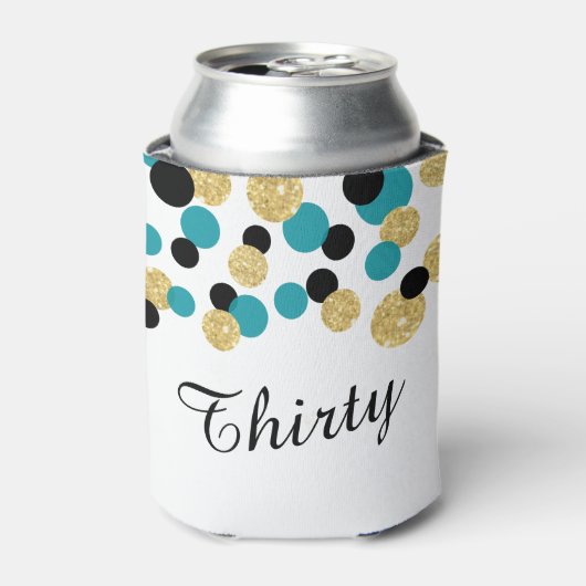 Turquoise, Zwart en Goud Glitter Confetti | 30ste Blikjeskoeler (Blikje Voorkant)