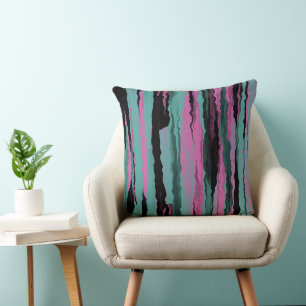 Turquoise, zwart en roze abstract kussen